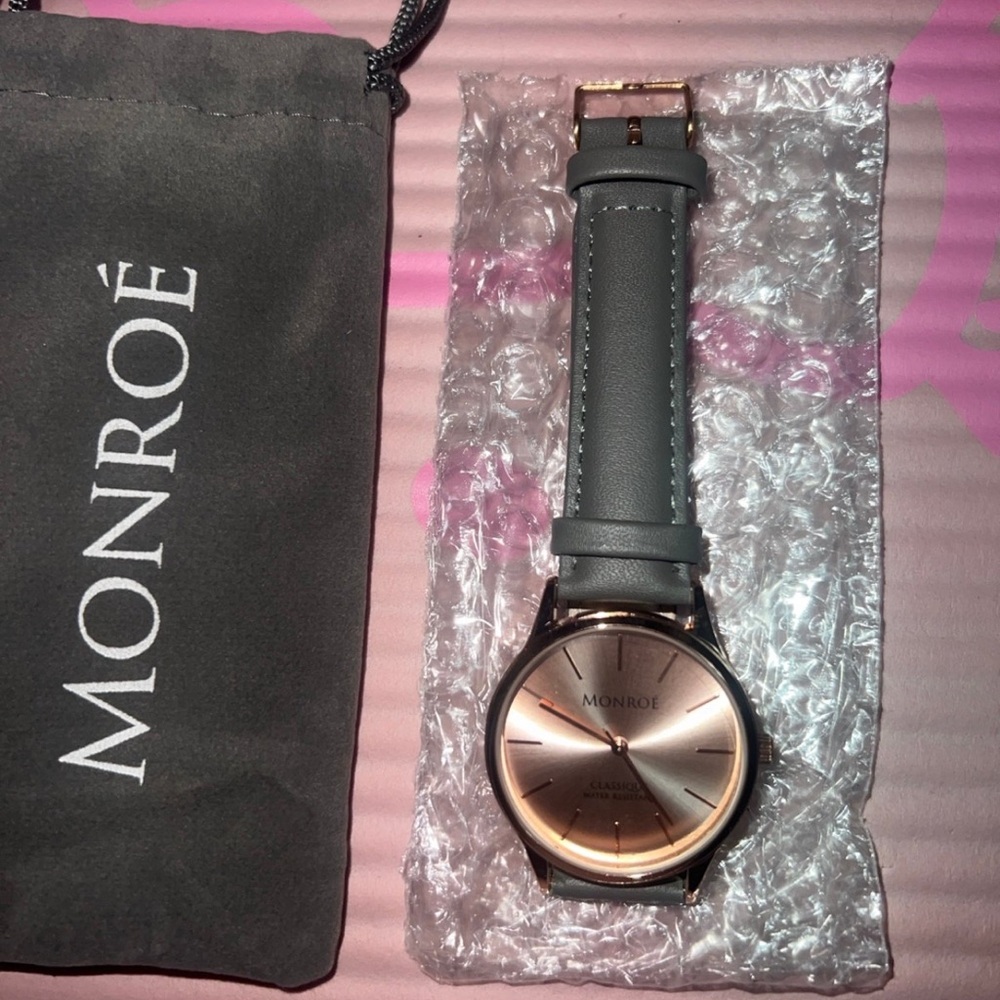 Gray and Pink Monroe Watch with Leather Strap